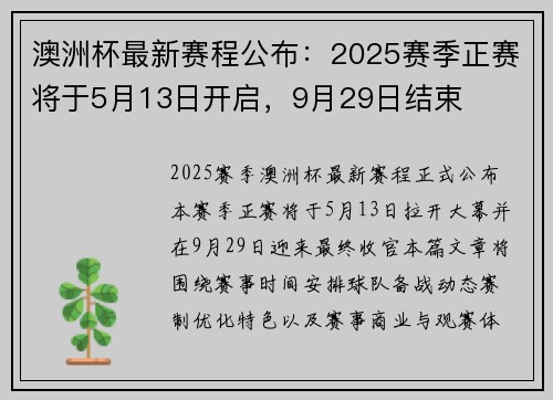 澳洲杯最新赛程公布:2025赛季正赛将于5月13日开启,9月29日结束 澳洲杯最新赛程公布:2025赛季正赛将于5月13日开启,9月29日结束